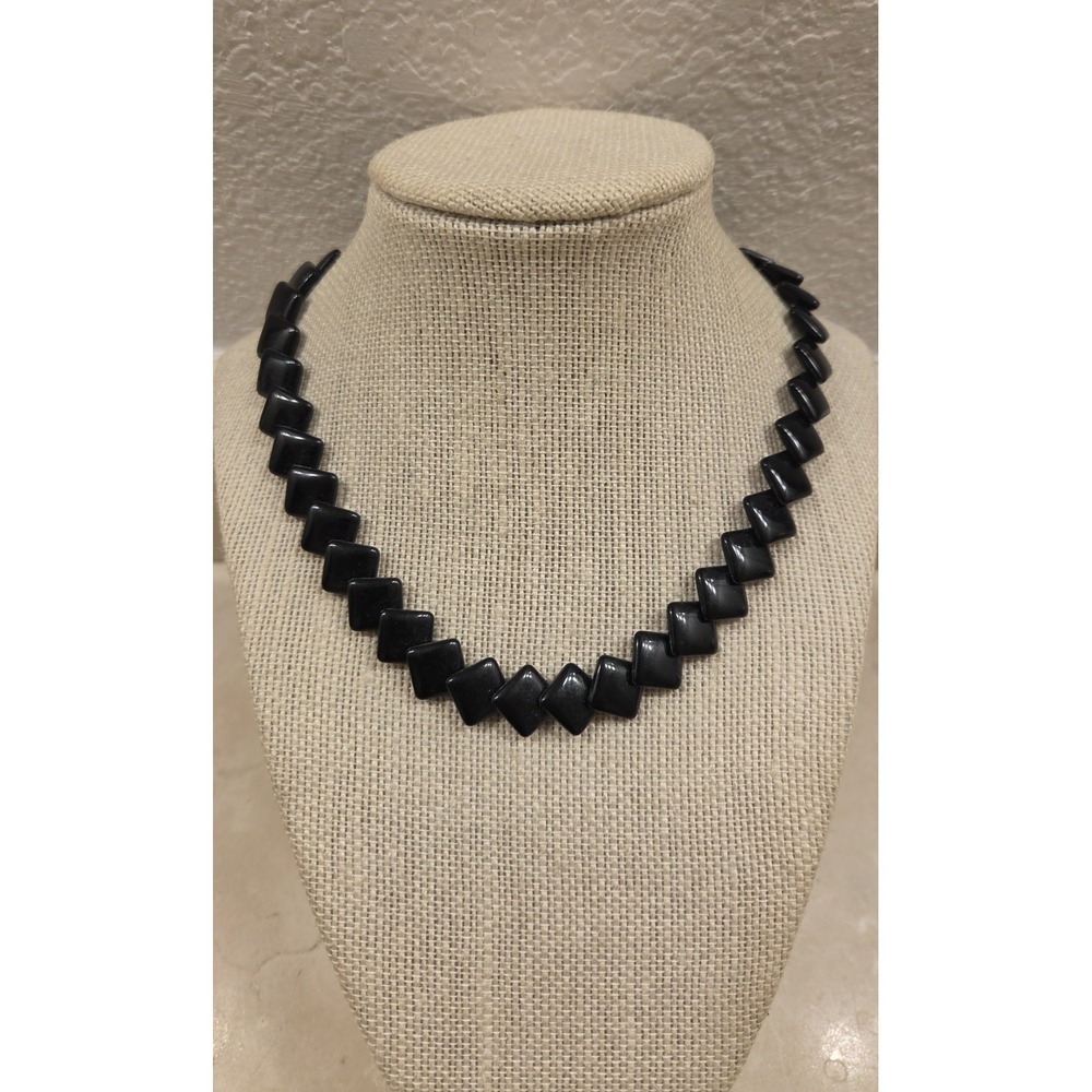 Vintage TRIFARI Black‎ Diamond Shaped Lucite Crew Necklace 16.5 Inches